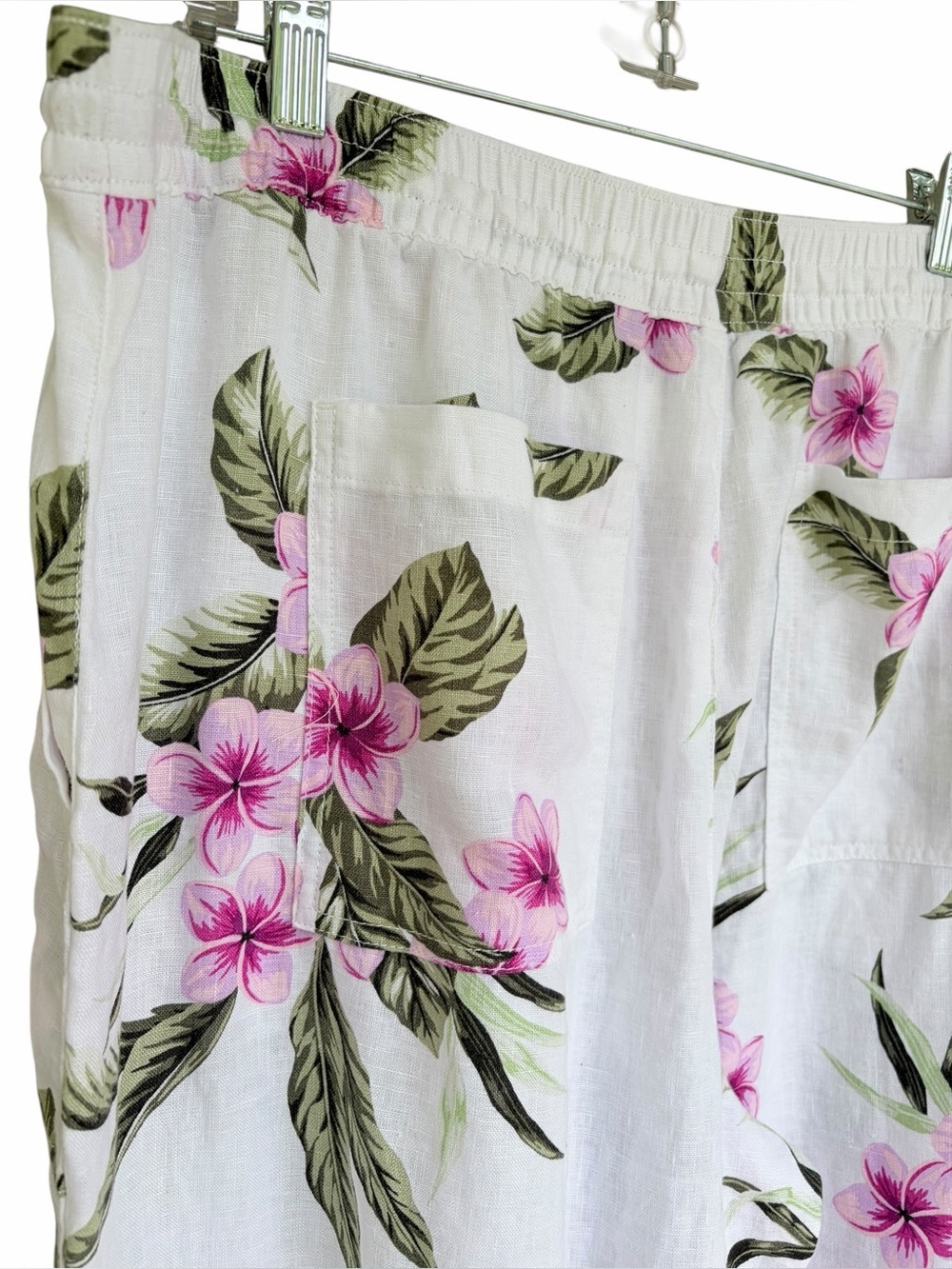 Linen Floral High Rise Drawstring Wide Leg Pant - Picture 6 of 6